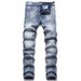 New 2023 Punk Jeans With Perforated Patch Cotton Small Straight Fit Mid Waist Men's Pants_viptrois.com