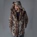 Men's Faux Fur Hooded Coat With Leopard Print, Winter Warm Long Jacket For Streetwear Fashion_viptrois.com