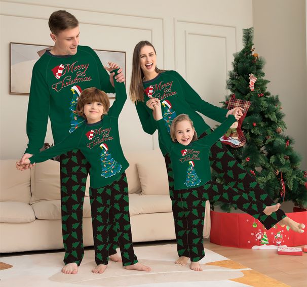 Family Christmas set Holiday Christmas tree long sleeve homestays pajamas_viptrois.com