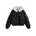 2025 Winter New American Thickened Short Cotton Coat With Fur Collar For Men And Women, Little Style Solid Color_viptrois.com