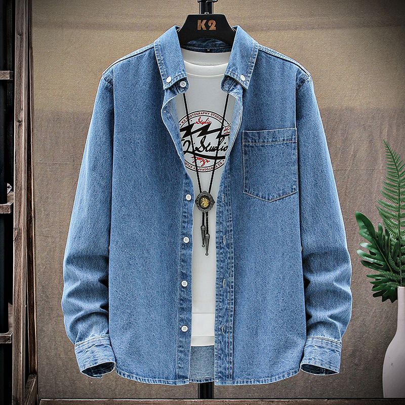 Men's Clothing Spring And Autumn Solid Color Youth Long Sleeved Denim Shirt Classic Casual Versatile Jacket_viptrois.com