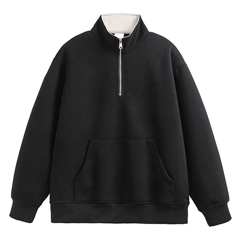 Pure Pure American Style Heavyweight Stand Collar Sweatshirt For Men, Autumn Winter New Trendy Brand, Solid Color Casual Loose Fit_viptrois.com