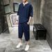Men's Clothing Men's Cotton And Linen Embroidery Buttoned Large Size Cropped Pants Short Sleeved Suit Summer Linen Set_viptrois.com