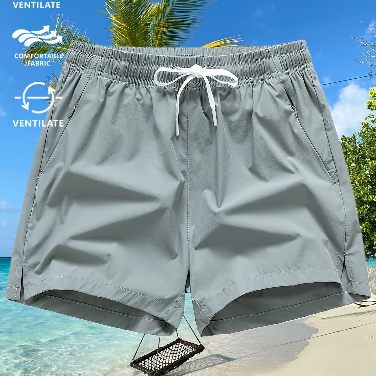 Men's Clothing Fashionable Beach Leisure Solid Color Quick Drying Loose Sports Shorts_viptrois.com