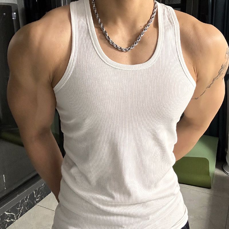 Men's Clothing Vest Ice Silk Thick Thread Street Fitness Elastic Sports Slim Fit I Shaped Sweat_viptrois.com