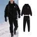 Men's Solid Color Fleece Hoodie & Jogger Set, Plush Lined Zip-Up Jacket With Matching Pants, Winter Loungewear_viptrois.com