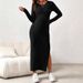 European And American Maternity Dress Round Neck Long Sleeve Maternity Dress Summer Large Slit Knitted Slim Maternity Dress_viptrois.com