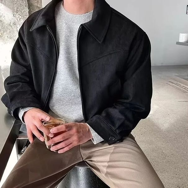 Trendy Vintage Versatile Cropped Lapel Jacket Zipper Up Casual Style Niche American Style Jacket For Men Fashionable Spring Autu_viptrois.com