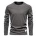 Round Neck Trendy Men's Long Sleeve Base Shirt Wholesale Pure Cotton T-Shirt Top Outerwear New Solid Color Casual Sports_viptrois.com