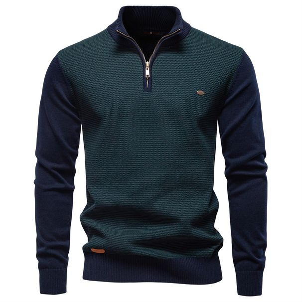 Pure 2025 Half Knitted Cotton Autumn Winter High Quality European Size Zipper Business Casual Sweater Men's New Stand Collar_viptrois.com