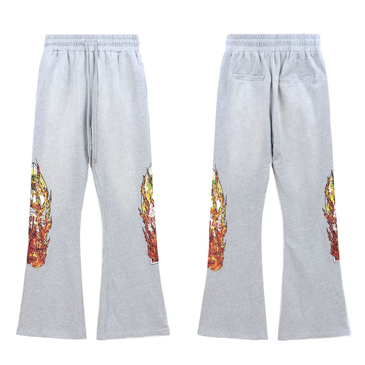Men's Clothing trade autumn and winter new American high street sweatpants flame print loose sweatpants trousers_viptrois.com