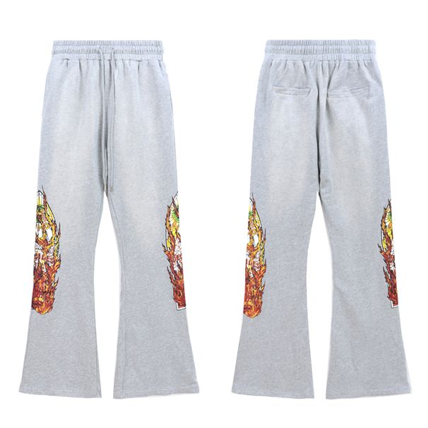 Men's Clothing trade autumn and winter new American high street sweatpants flame print loose sweatpants trousers_viptrois.com