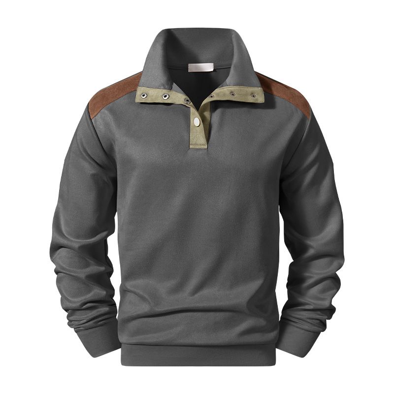 Men's Clothing Men's Contrast Trim Stand Collar Half-Zip Sweatshirt – Lightweight Casual Pullover For Spring & Fall (S-3XL, Off-White/Gray)_viptrois.com