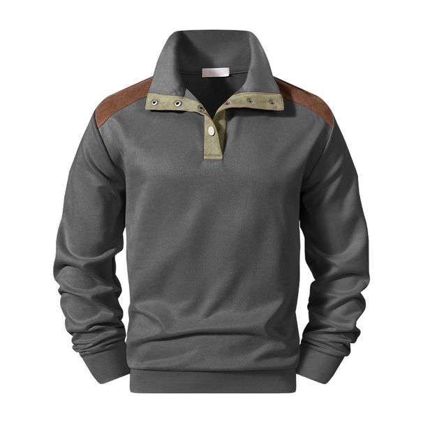 Men's Clothing Men's Contrast Trim Stand Collar Half-Zip Sweatshirt – Lightweight Casual Pullover For Spring & Fall (S-3XL, Off-White/Gray)_viptrois.com