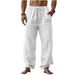 Men's Clothing Cotton And Linen Casual Trousers Solid Color Drawstring Elastic Waist Daily Leisure Breathable_viptrois.com
