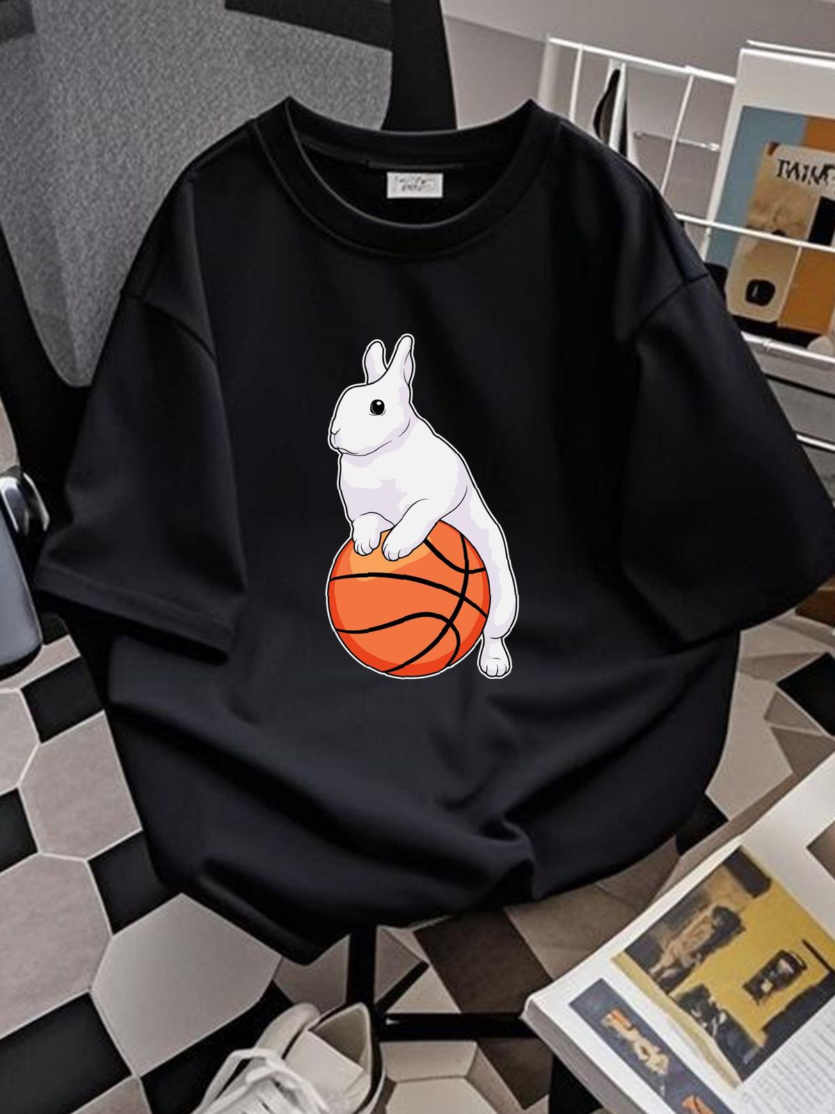Bunny Basketball Player Basketball Collaboration Backpack Large Capacity Cute Foldable 3d Printing Streetwear Homme Graphic Top For Everyday Wear_viptrois.com