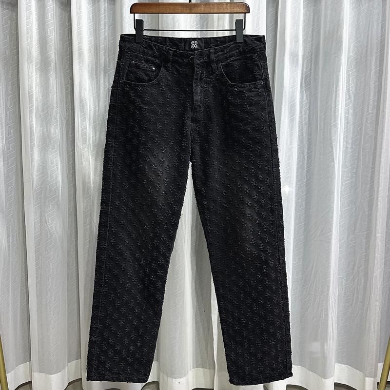 Men's Clothing Pants High Street Ins Trendy Brand Jacquard Full Print Design Jeans Men's Loose Wide Leg Pants Trend_viptrois.com