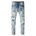 Men's Clothing High Street Fashion Brand Men's Clothing Trend Men's Slim Elastic Knee Hole Patch Jeans Skinny Pants_viptrois.com