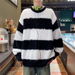 New autumn and winter furry round neck sweater men's retro versatile warm striped knit sweater_viptrois.com