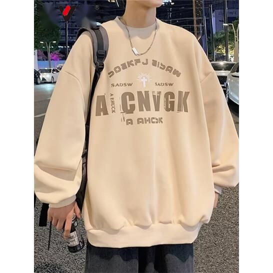 Yalu Sweatshirt Men American Loose Top Trendy Men's Long Sleeve T-Shirt Spring Autumn Style Jimo Clothing 224 Apricot_viptrois.com
