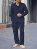 Men's Autumn Casual Single Breasted Lapel Linen Shirt Cardigan Long Sleeved Trousers Suit_viptrois.com
