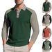 Men's Clothing Color Matching Casual Autumn Golf Lapel Buttoned Long Sleeved Shirt_viptrois.com