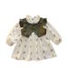 Baby Girls Dress Spring Leather Vest Splicing Skirt Small And Medium Children Printed Princess Dress Girls Casual Long Sleeve Skirt_viptrois.com