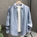 Spring And Summer New Men's Linen Solid Color Lapel Long Sleeved Shirt Trendy All Match Loose Casual Shirt Jacket Men_viptrois.com