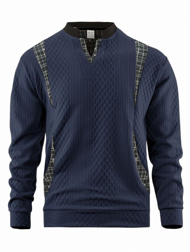 Men's Sweatshirt Contrast Color Pullover Sweater Independent Station Hot Selling V Neck Top Trend_viptrois.com