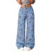 High Waisted Loose Fitting Maple Leaf Print Wide Leg Trousers For Men Street Style Faux Jeans Spring Autumn_viptrois.com