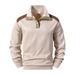 Men's Clothing Men's Contrast Trim Stand Collar Half-Zip Sweatshirt – Lightweight Casual Pullover For Spring & Fall (S-3XL, Off-White/Gray)_viptrois.com