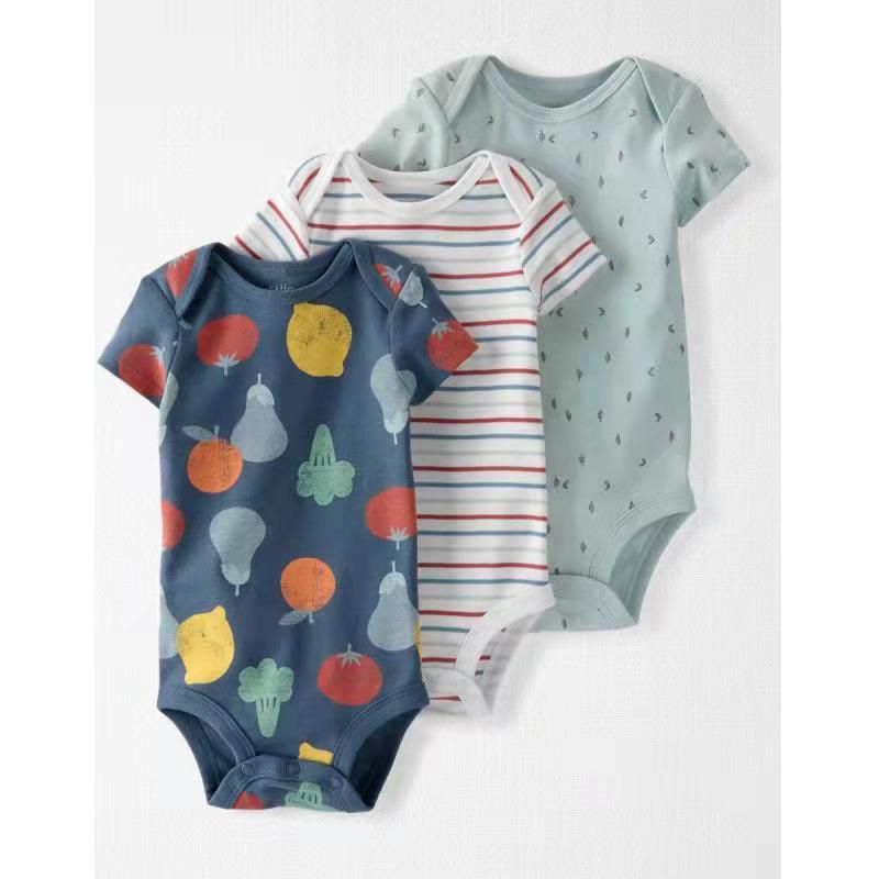 Baby Short Sleeved Jumpsuit Cotton Triangle Bodysuit Cute Crawling Clothes 3 Piece Set European And American Style Newborn Elastic Slim Fit_viptrois.com