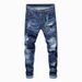 Jeans Pendant Refreshing Light Blue Destructive Paint Wild Exposed Yarn Slim Fitting And Trendy Man_viptrois.com