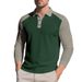 Men's Clothing Color Matching Casual Autumn Golf Lapel Buttoned Long Sleeved Shirt_viptrois.com