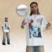 American Street Style Spray-painted Faded Pure Cotton 300g Cartoon Print Men's Loose Casual Short-sleeve Shirt_viptrois.com