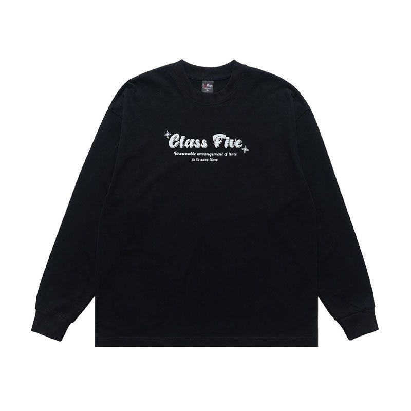 American-style Text Print Long-sleeve T-shirt, Round-neck Base Layer Trendy Top_viptrois.com