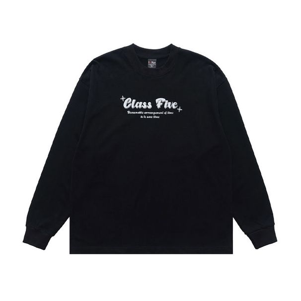 American-style Text Print Long-sleeve T-shirt, Round-neck Base Layer Trendy Top_viptrois.com