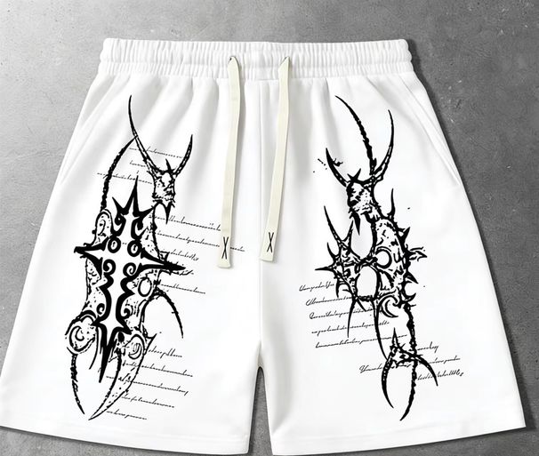 Men's American Style High Street Devil Print Drawstring Shorts Summer Trendy Hip Hop Loose Casual Sports Bottoms_viptrois.com