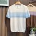 Men's Clothing Gradient Stripes Contrast Color Round Neck Knitted Short Sleeved T Shirt Summer High End Business Casual Top_viptrois.com
