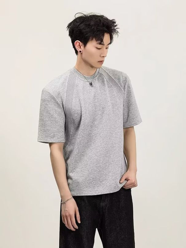 Simple Casual Short Sleeved T-shirt For Men In Spring And Summer, Loose Shoulder Men's T-shirt, Solid Color, Versatile,_viptrois.com