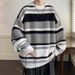 Pure Soft Cozy Color-Block Striped Sweater For Men, New Autumn And Winter Round Neck Inner Layer, Warm Loose Base Knit Top_viptrois.com