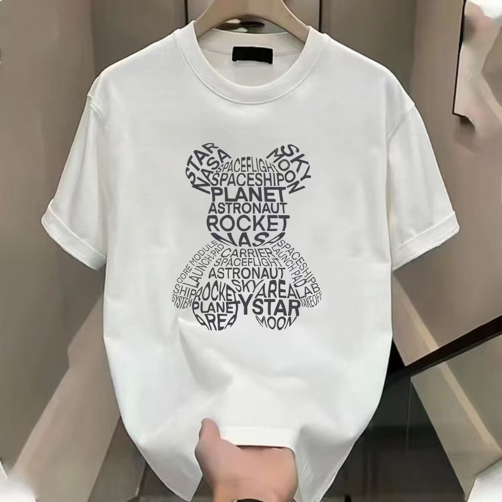 Summer Bear Printed Pure Cotton Short T-shirt For Men And Women, Loose Ins Half Sleeved Trendy Fashion Couple Outfit Top_viptrois.com