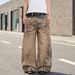 Retro Leopard And Tiger Print Patchwork Jeans High Waisted Wide Leg Slimming Floor Length Pants Men's Clothing Denim_viptrois.com