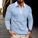 Men's Contrast Trim Zippered Polo Shirt - Long Sleeve Casual Top With Chest Pocket_viptrois.com