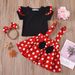 Foreign Trade New Style Girl Suit Lace Flying Sleeve Short Sleeved Top Polka Dot Suspender Skirt Butterfly Headband Three Piece Suit Trendy_viptrois.com