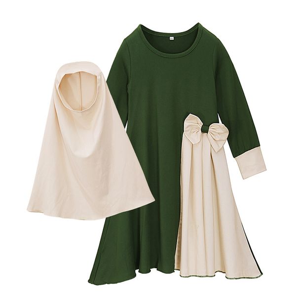 Kids’ Clothing Girls Spring And Autumn Long Sleeved Bow Dress Headscarf Two Piece Children's Clothing Ins Set_viptrois.com
