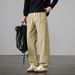 Men's Casual Cotton Wide-Leg Pants With Elastic Waist - Relaxed Fit Straight Leg Trousers For Everyday Wear (Available In Khaki, White-Grey, Black)_viptrois.com