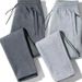 Men's Heavy-Duty Work Pants - Winter Fleece-Lined, Durable Polyester Blend, Loose Fit For Construction & Labor (Black, Dark Grey, Light Grey)_viptrois.com