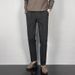 Men's Slim Fit Straight Leg Cropped Trousers High Quality Black Fleece Lined Suit Perfect for Autumn And Winter_viptrois.com