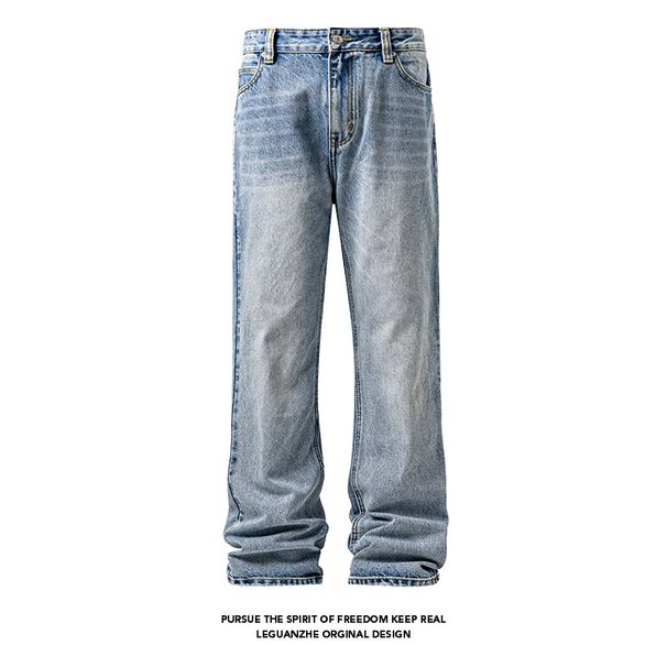 American Retro Washed Marble Pattern Cleanfit Jeans For Men, Trendy Straight Loose Casual Wide-leg Pants_viptrois.com